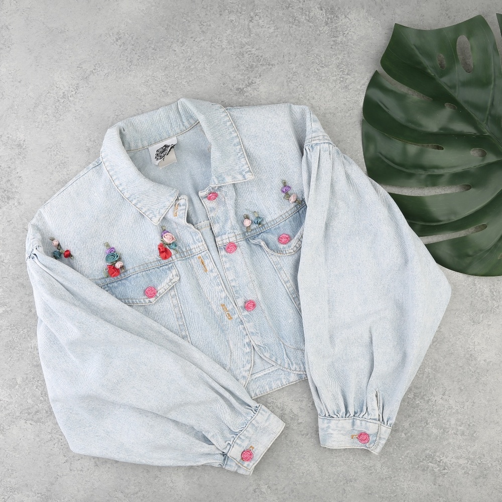 90s vintage B.Boxers floral cropped denim jacket